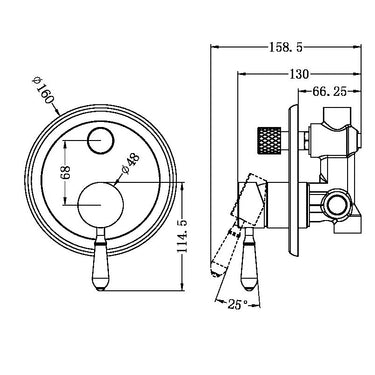 York | Aged Brass Shower Mixer With Divertor With White Porcelain Lever