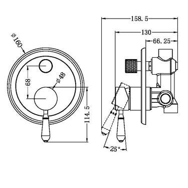 York | Black Shower Mixer With Divertor With White Porcelain Lever