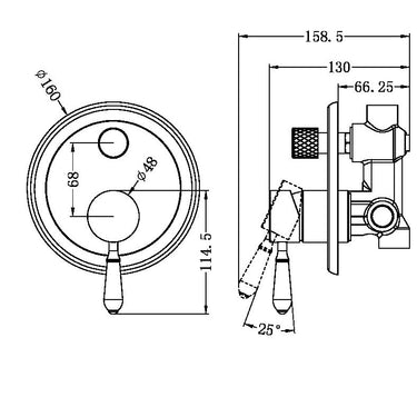 York | Black Shower Mixer With Divertor With Metal Lever