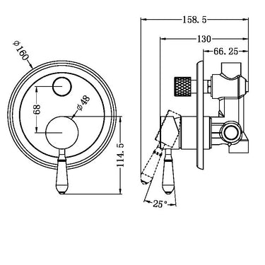 York | Chrome Shower Mixer With Divertor With Black Porcelain Lever