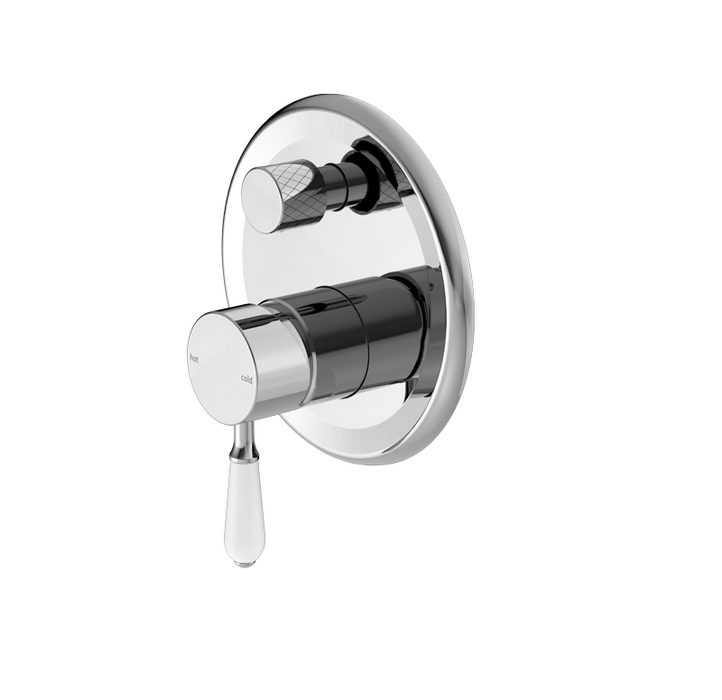 York | Chrome  Shower Mixer With Divertor With  White Porcelain Lever