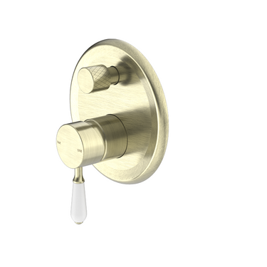 York | Aged Brass Shower Mixer With Divertor With White Porcelain Lever