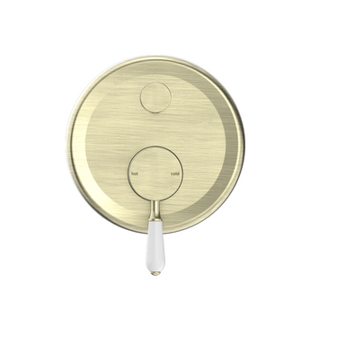 York | Aged Brass Shower Mixer With Divertor With White Porcelain Lever