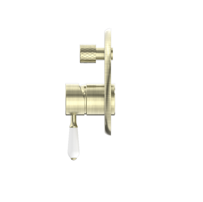 York | Aged Brass Shower Mixer With Divertor With White Porcelain Lever