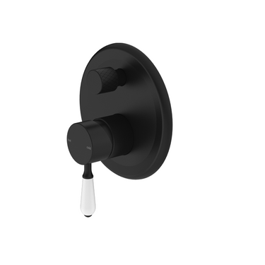 York | Black Shower Mixer With Divertor With White Porcelain Lever