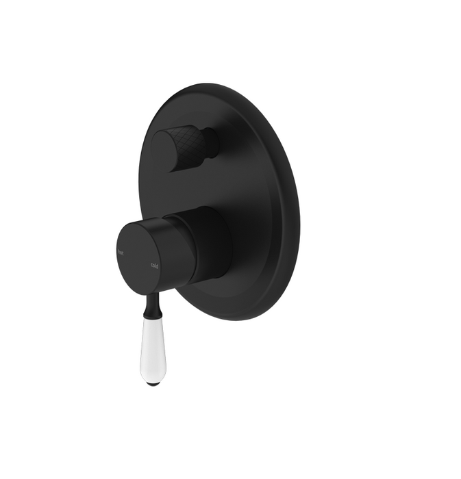 York | Black Shower Mixer With Divertor With White Porcelain Lever