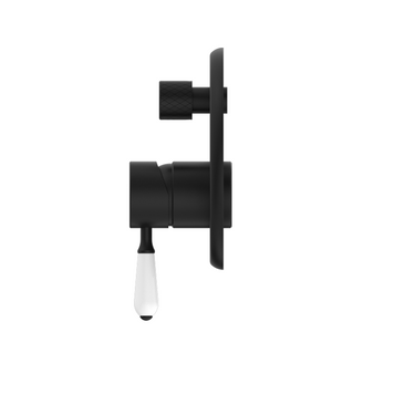 York | Black Shower Mixer With Divertor With White Porcelain Lever