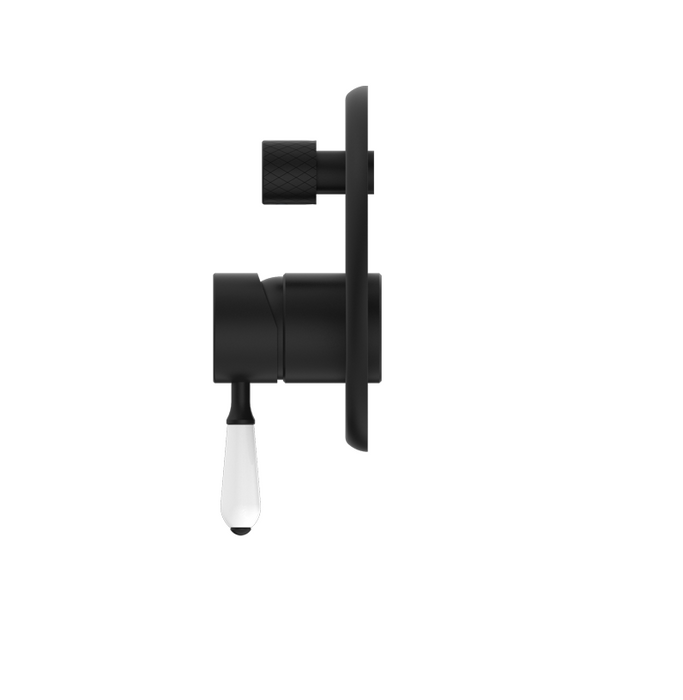 York | Black Shower Mixer With Divertor With White Porcelain Lever