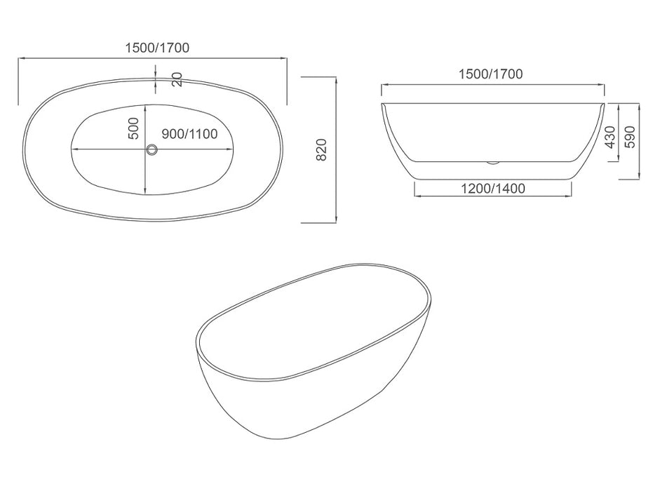 Pilato | 1500mm Designer Matte White Acrylic Free Standing Bath Tub