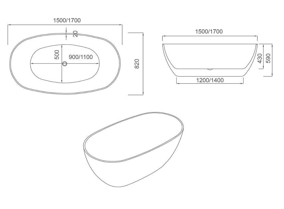 Pilato | 1700mm Designer Gloss White Acrylic Free Standing Bath Tub