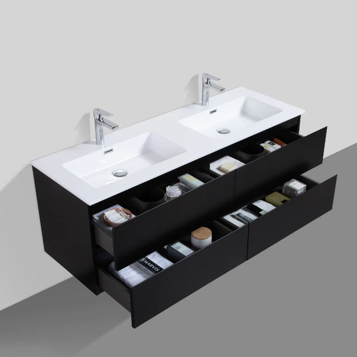 Sella 1400mm Matte Black Double Wall Hung Vanity By Indulge®