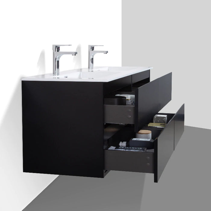 Sella 1400mm Matte Black Double Wall Hung Vanity By Indulge®