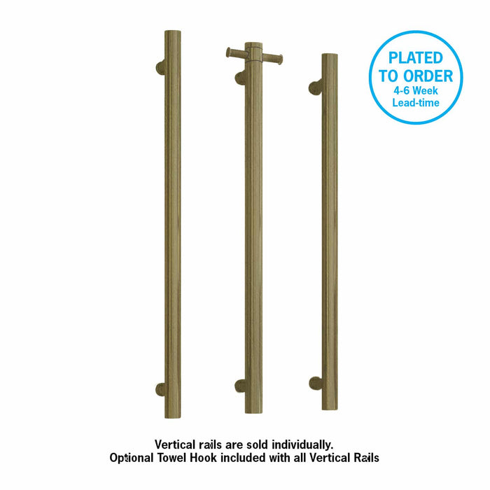 Thermo | Antique Brass Straight Round Vertical Single Heated Towel Rail | W142xH900xD100mm