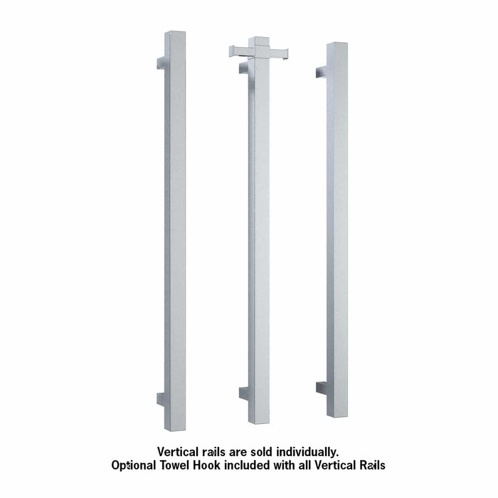 Thermo | Square Vertical Single Bar Heated Towel Rail | W142xH900xD100mm