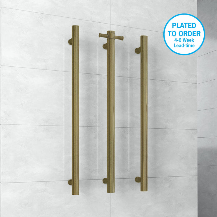 Thermo | Antique Brass Straight Round Vertical Single Heated Towel Rail | W142xH900xD100mm