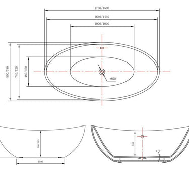 Alyssa | 1500 mm Acrylic Free Standing High Sides Bath Tub Inc Waste