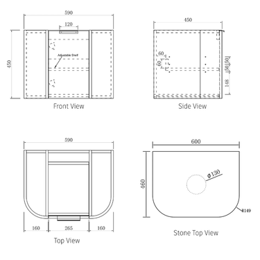 Otti | Bondi 600 Curved Natural Oak Wall Hung Vanity