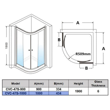 1000 mm Round Corner Sliding Framed Shower Screen - Acqua Bathrooms
