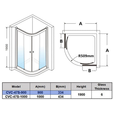 900 Round Corner Sliding Framed Shower Screen - Acqua Bathrooms