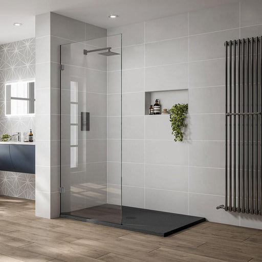 Frameless Gun Metal Grey Fixed Panel Shower Screen - Acqua Bathrooms