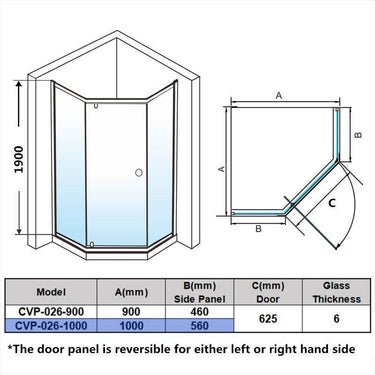 1000 mm Diamond Framed Shower Screen - Acqua Bathrooms
