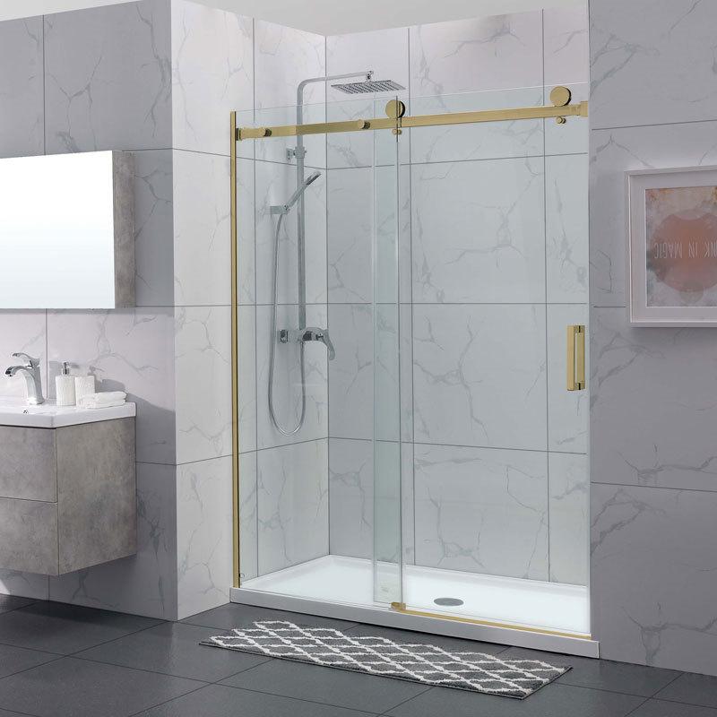 910 - 2500 Brushed Gold Wall to Wall Sliding Shower Screen | Smeaton ...