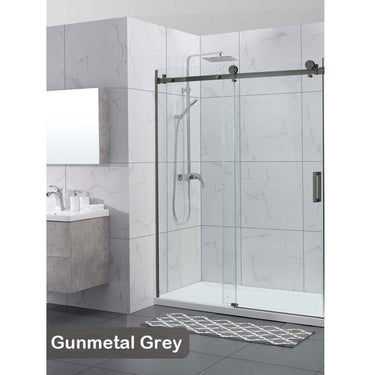 Gun Metal Grey Square Frameless Adjustable Wall to Wall Sliding Shower Screen - Acqua Bathrooms