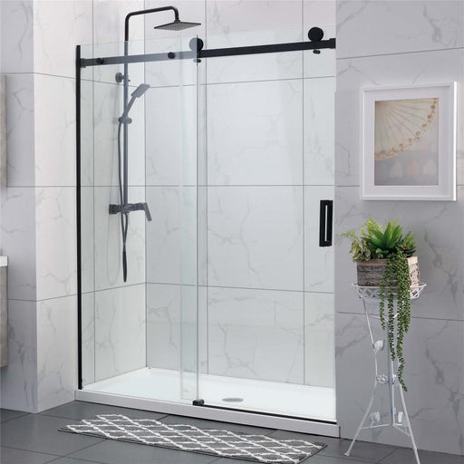 Square Frameless Adjustable Black Wall to Wall Sliding Shower Screen - Acqua Bathrooms