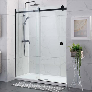 Square Frameless Adjustable Black Wall to Wall Sliding Shower Screen - Acqua Bathrooms