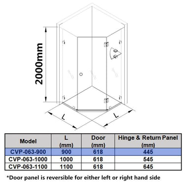 Diamond Black Frameless Shower Screen - Acqua Bathrooms