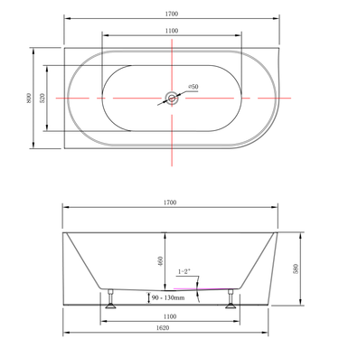 Dimitri | 1700 mm Left Corner Acrylic Free Standing Back To Wall Bath Tub