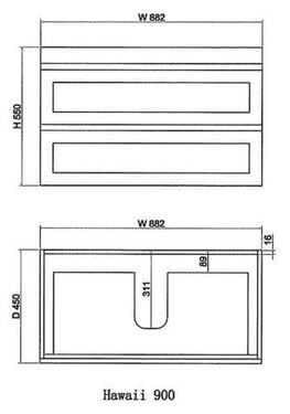Hawaii | 900mm Vanity Matte White Double Draw