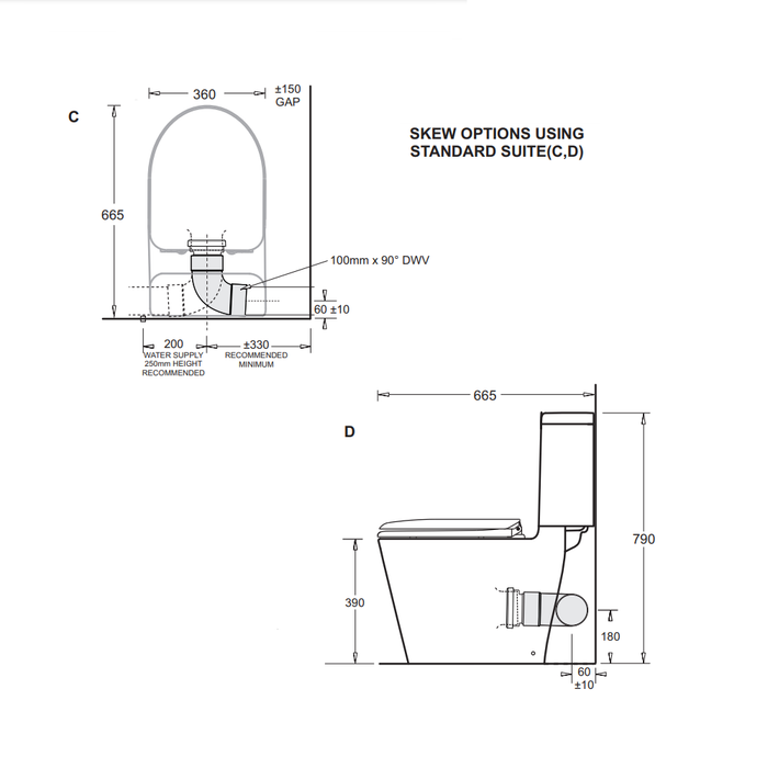 Cotto Space Solution Skew Close Coupled Toilet trap Suite