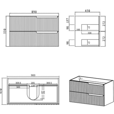Noosa | 900mm Wall Hung Noosa Vanity