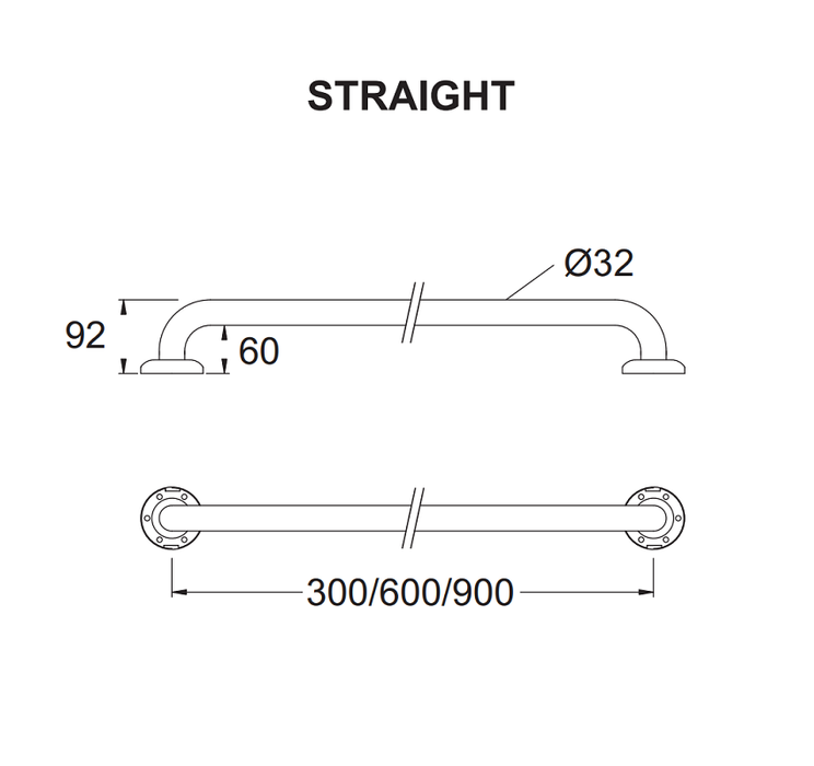 Assist Straight Grab Rail 300mm / 600mm / 900mm